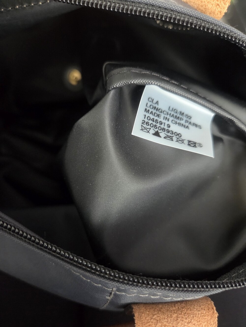 Longchamp Le Pilage Medium Charcoal Grey Tote with Brown Leather Trim - Picture 7 of 9
